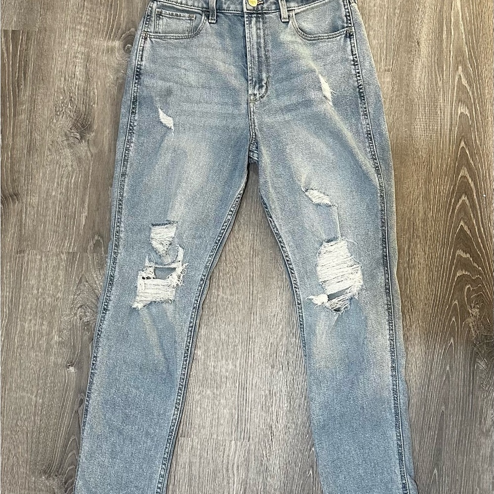 Hollister Light Blue Distressed Straight Leg Jeans